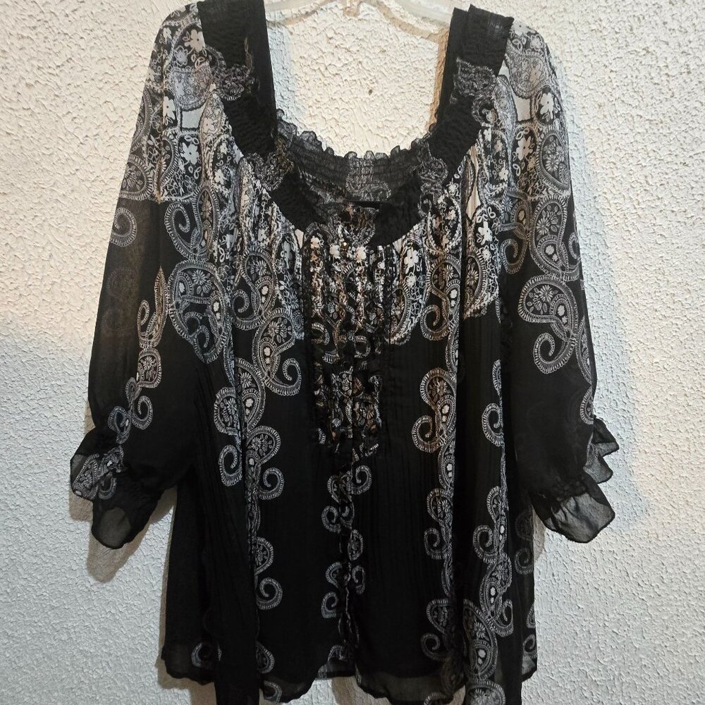 Lane Bryant Womens Black & White Paisley Chiffon Blouse With Camisole SIZE 22/24